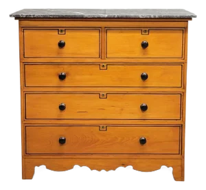 Antique English Pine Dresser With Painted French Line Motif and Marble Top