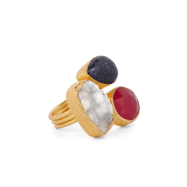 Energized Harmony Ruby, Quartz & Amethyst Adjustable Gemstone Ring Channel vibrant energy and spiritual alignment with our...