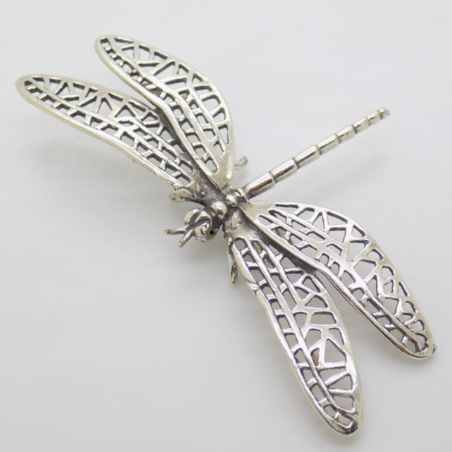 Vintage Italian Handmade Silver Life Size Dragonfly Figurine, 1980s For Sale - Image 4 of 11
