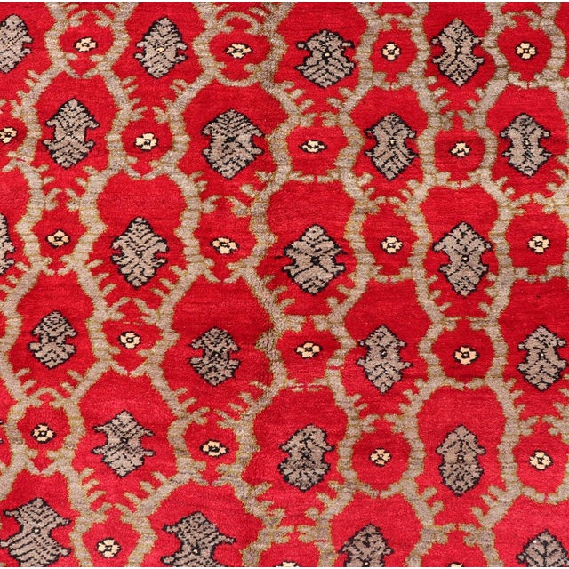 Vintage Turkish Tulu Rug With a Modern Design in Red Background For Sale - Image 11 of 13