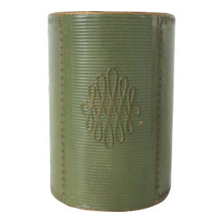 Vintage Olive Green Leather Wrapped Bookend For Sale