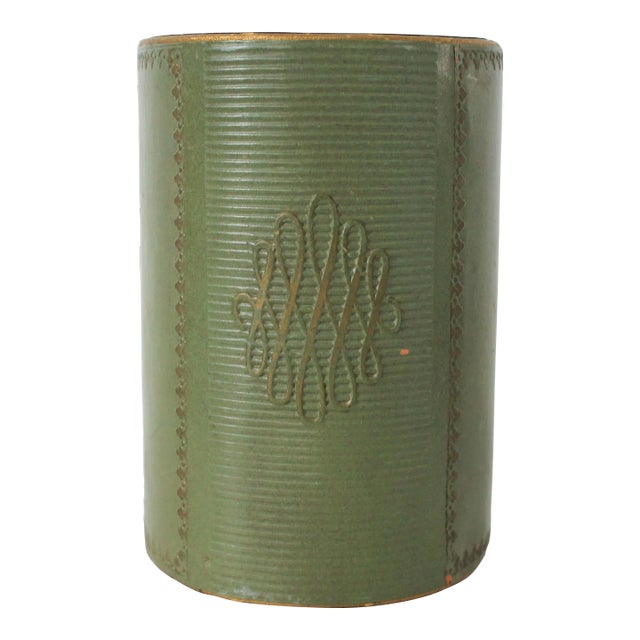 Vintage Olive Green Leather Wrapped Bookend For Sale