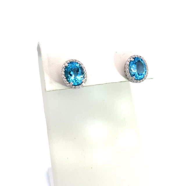 2010s Natural Topaz Diamond Stud Earrings 14k W Gold 6.98 TCW Certified For Sale - Image 5 of 17