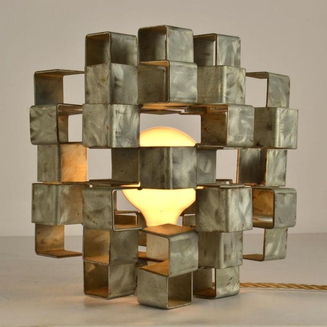 Metal Italian Sculptural Cube Shaped Metal Table Lamp, 1960s For Sale - Image 7 of 10