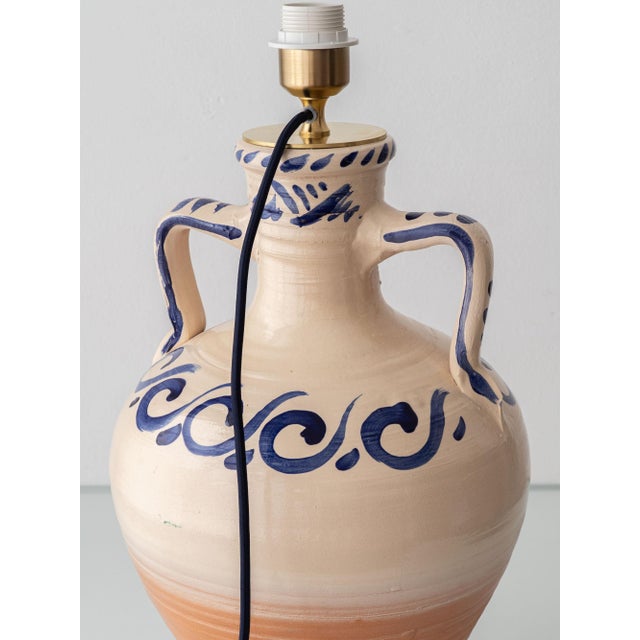 Spanish Revival Terracotta Table Lamp with Linen Shade For Sale - Image 11 of 14