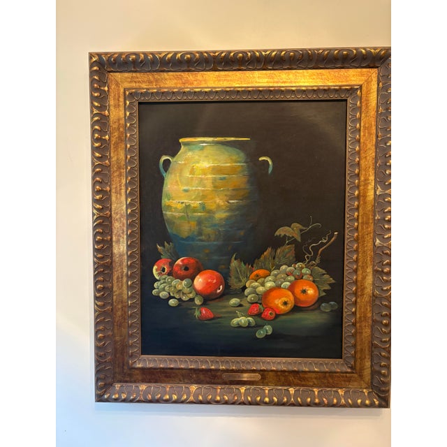 2000 - 2009 Vintage Oil on Canvas Still Life With Vessel and Fruit For Sale - Image 5 of 10