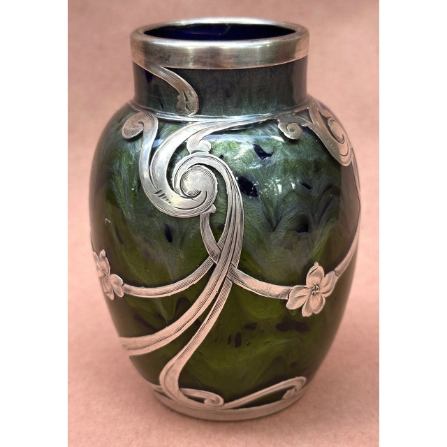 Abstract Art Nouveau Loetz Titania Silver Overlay Vase For Sale - Image 3 of 7