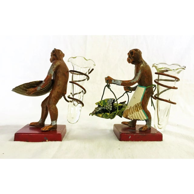 Vintage Petite Choses Cold Painted Monkey Vases- a Pair For Sale - Image 4 of 13