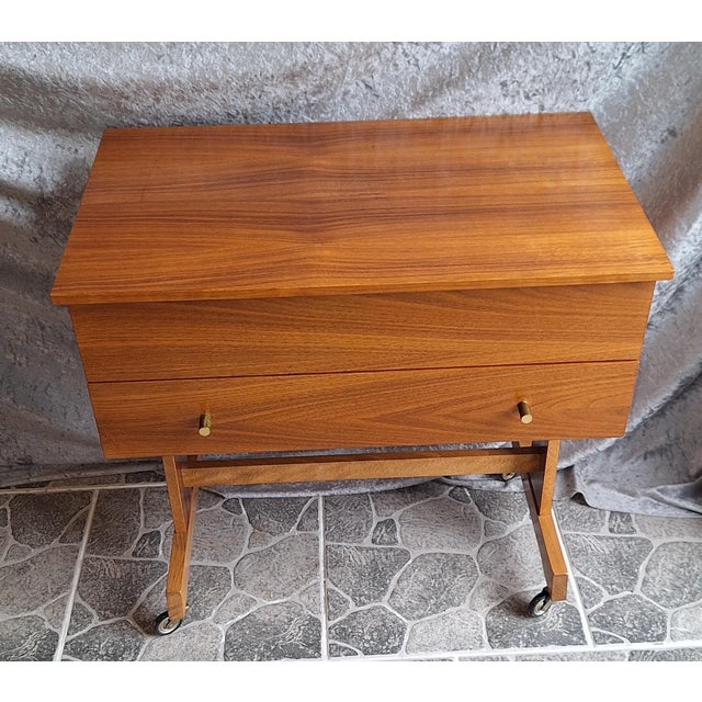 Vintage German Sewing Table on Wheels in Walnut, 1960s, in Very Good conditions. Designed 1960 to 1969