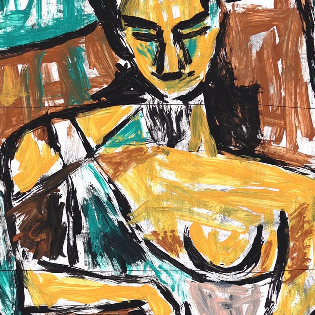 Cubist Chair Pose - Original Cubist Pop Art Acrylic Painting on Newspaper by Gary John For Sale - Image 4 of 6