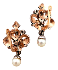 Gold and Silver Earrings with Diamond Chips, Set of 2