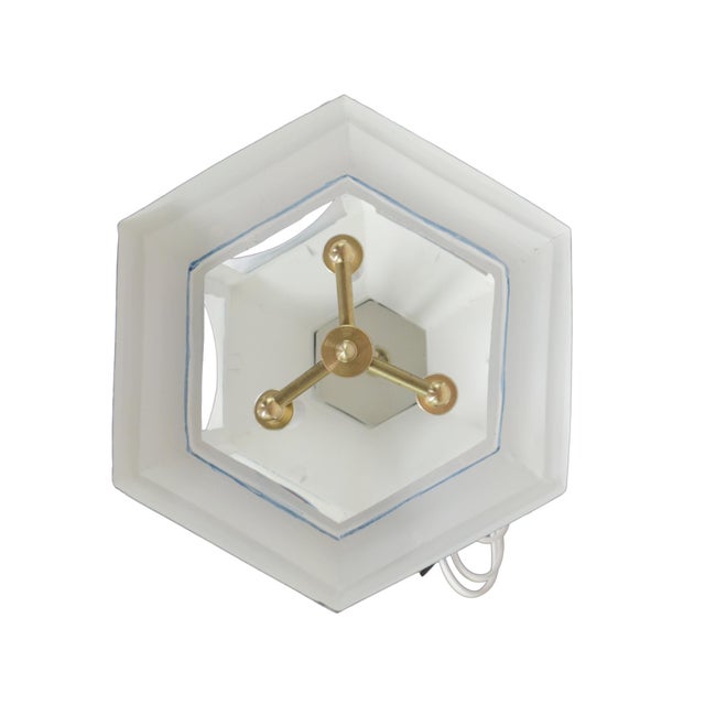 Metal A Three-Tiered Pagoda-Topped Lantern Chandelier Adorned With Blue Details and Gold Hanging Bells. For Sale - Image 7 of 9