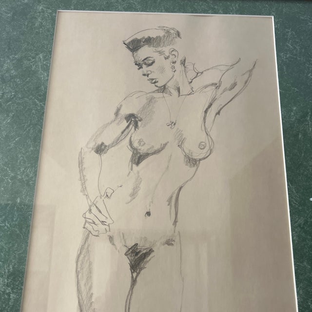1980s 20 Th Century European School Pencil on Paper Figurative Portrait of Lady Signed Framed Made in 1987 For Sale - Image 5 of 10