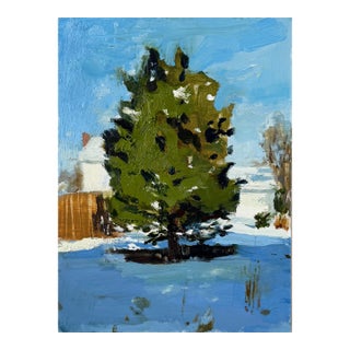 Suburb Spruce, Contemporary Oil Landscape Painting For Sale