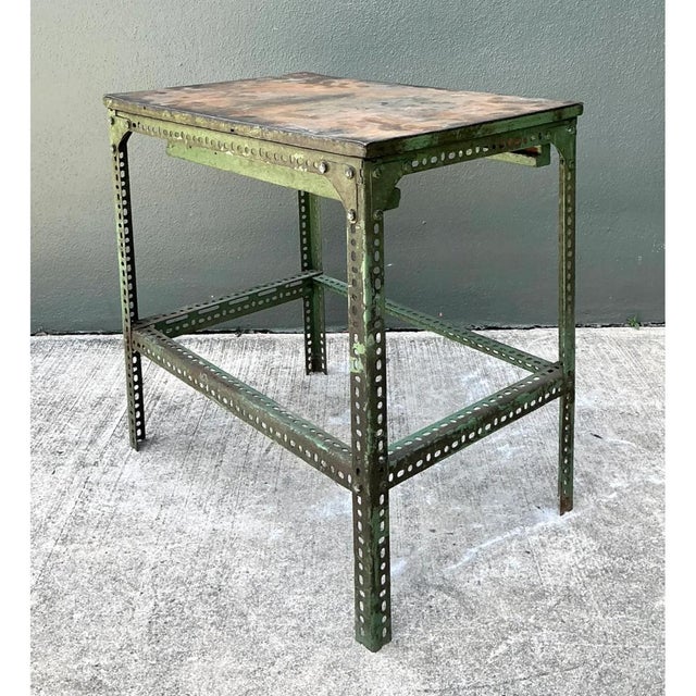 Pistachio Vintage Industrial Metal and Wood Workbench Table For Sale - Image 8 of 12