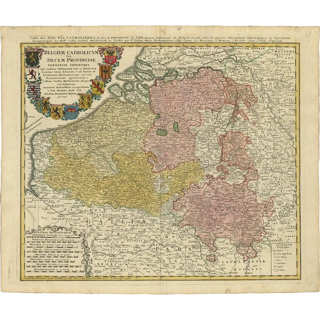 Antique Map of Belgium and Luxembourg by Homann Heirs, 1747 For Sale
