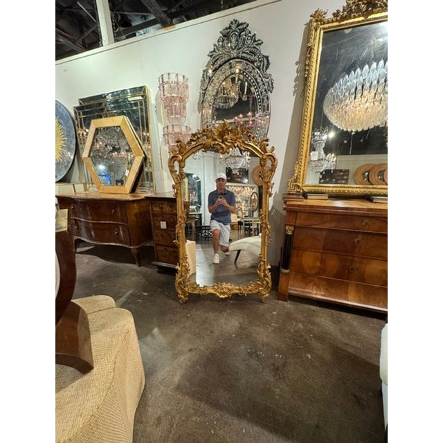 19th C. French Louis XV Giltwood Mirror For Sale - Image 4 of 9