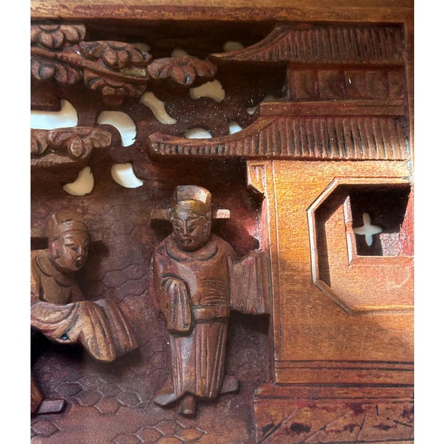 Antique Chinese Carved Wood Door Lintel Framed in Shadow Box For Sale - Image 11 of 12