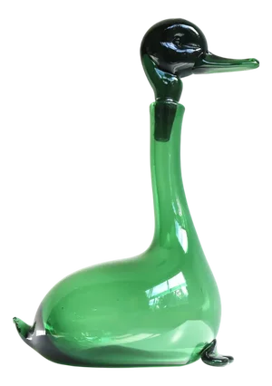 Empoli Green Glass Duck Decanter attributed to Toso Bagnoli for Gio Ponti / Taddei, 1960s