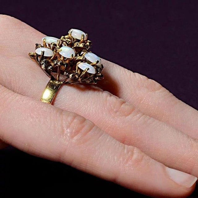 1950s 1950s Oval Opal Cocktail Ring Size 6.5 For Sale - Image 5 of 7