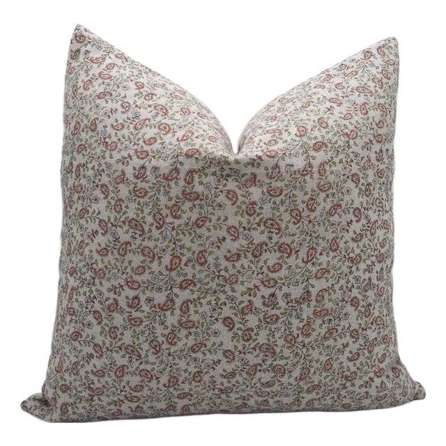 Fabdivine Artisan Block Print Throw Pillow Cover 16x16 Inch Thick Linen-Keri Jaal For Sale