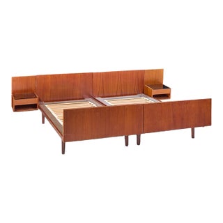 Hans Wegner for Getama Mid Century Danish Teak King Platform Bed With Nightstand For Sale