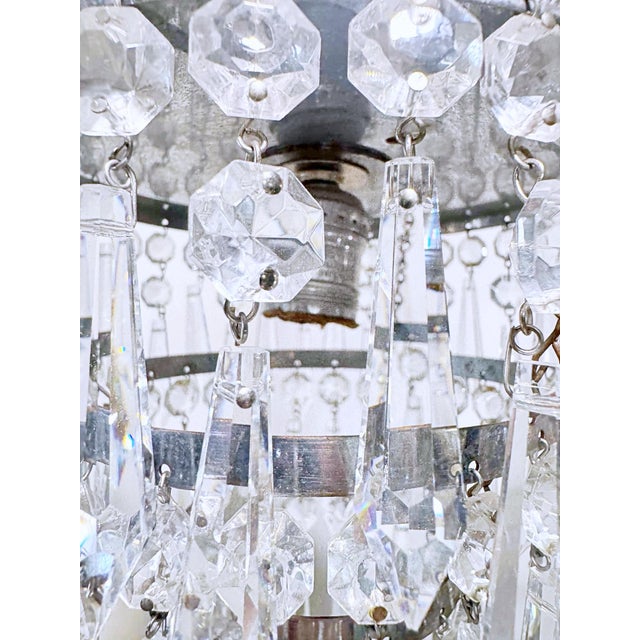 Silver Vintage Silver Crystal Chandelier With Ornate Floral Band and Tiered U-Drop Prisms For Sale - Image 8 of 8