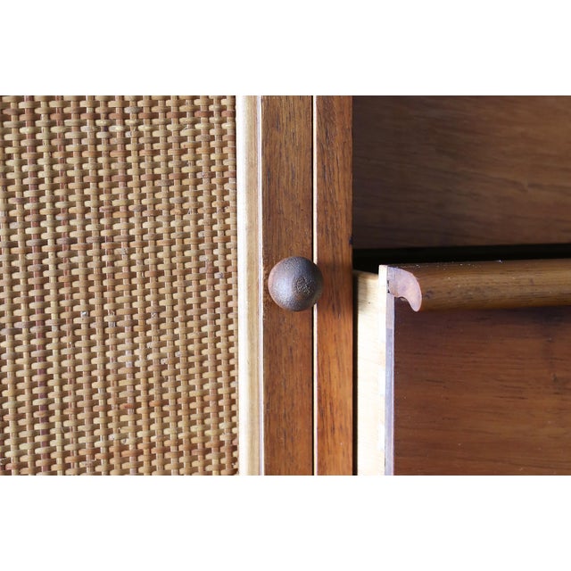 Brown 1960s Lane Rhythm Walnut and Cane Dresser Cabinet Credenza Mid Century Modern 66" For Sale - Image 8 of 14