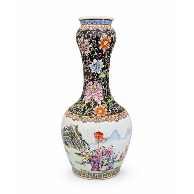 Chinese Famille Rose Style Porcelain Vase With Figural Landscape Scenes, 14" For Sale - Image 4 of 6