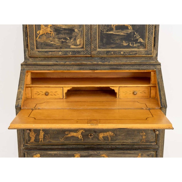 Wood Chinoiserie Green Painted and Ebonized Secretary For Sale - Image 7 of 15