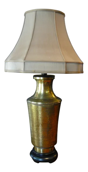 Vintage Hammered Brass Lamp With Silk Shade