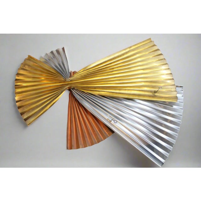 Metal 1980s Curtis Jere Brass Copper & Chrome Pinwheel Wall Sculpture Of For Sale - Image 7 of 9