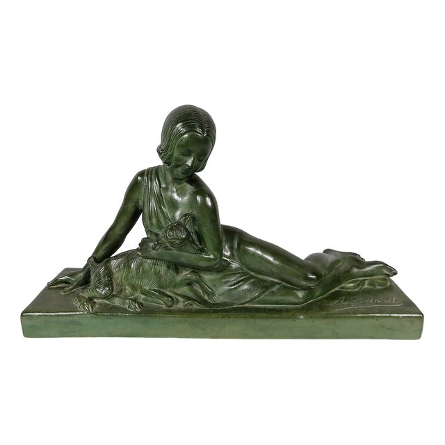 Art Deco Sculpture of La Demoiselle et le Chevreau by A. Godard, Early 1900s For Sale