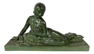 Art Deco Sculpture of La Demoiselle et le Chevreau by A. Godard, Early 1900s