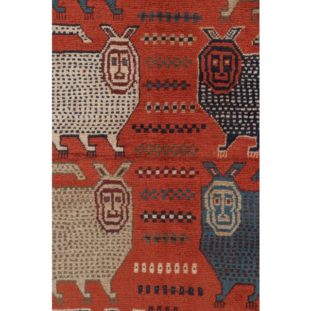 1950s Rare Vintage Tribal Rug in Red With Beige and Blue Pictorials by Rug & Kilim For Sale In New York - Image 6 of 8