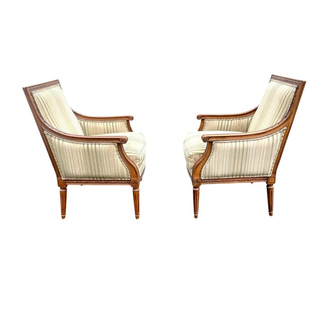 Wood Vintage Ethan Allen French Louis XVI Style Lounge Chairs Bergere- A Pair For Sale - Image 7 of 11
