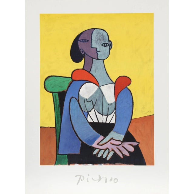 1980s "Femme a la Chaise sur Fond Jaune" Lithograph After Pablo Picasso For Sale