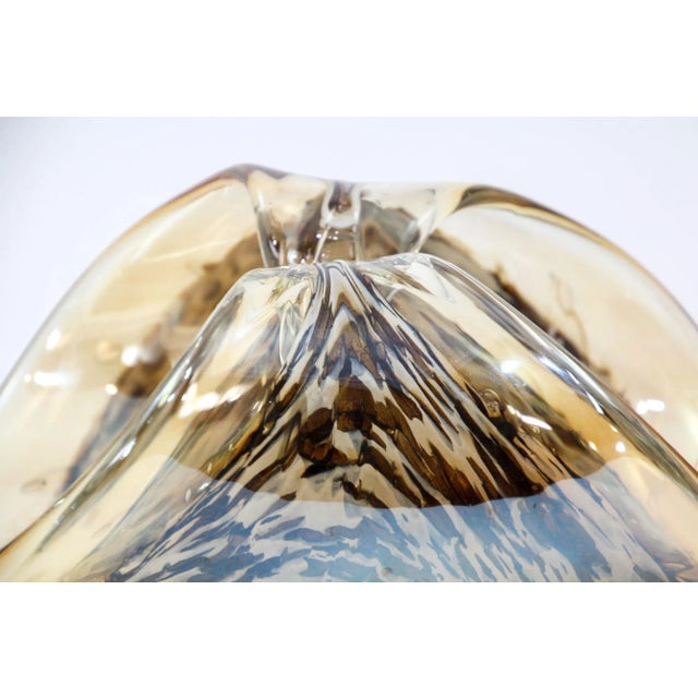 Murano Italian Mouth Blown Art Glass Sculptural Bowl in Brown and Gold For Sale - Image 10 of 12