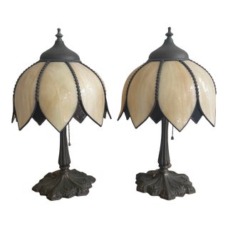 1930s Tulip Slag Lamps - a Pair For Sale