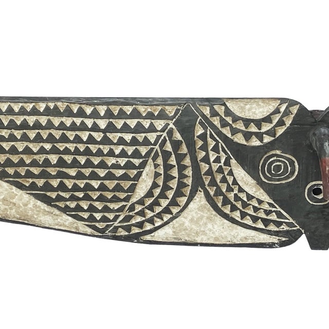 Vintage African Horizontal Butterfly Black & White Wood Mask Sculpture Burkina Faso 76.5" W For Sale In New York - Image 6 of 8