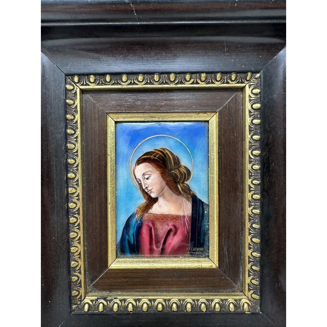 Antique Vintage French Religious Enamel on Copper Virgin Mary Fj Carmona Limoges For Sale - Image 11 of 11