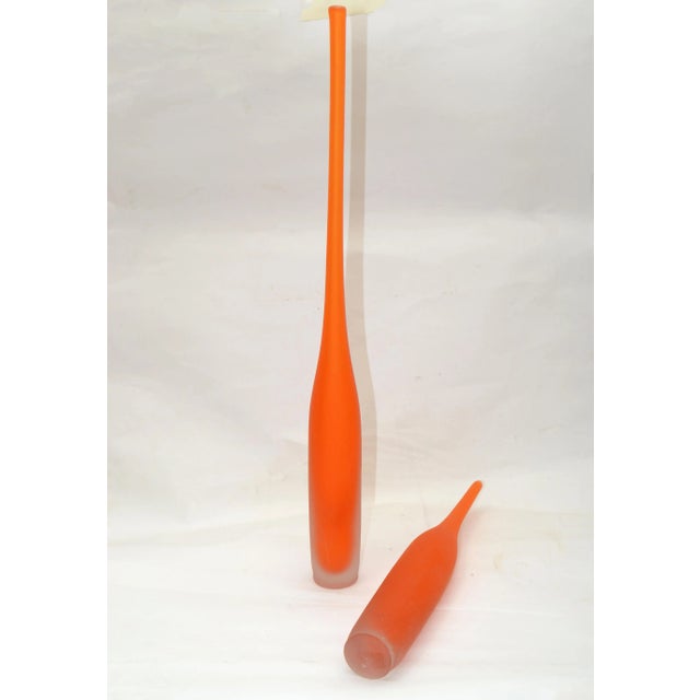 Glass Set of 2 Italian Orange Scavo Glass Wheat Vases, Vessel Mid-Century Modern 1980 For Sale - Image 7 of 12