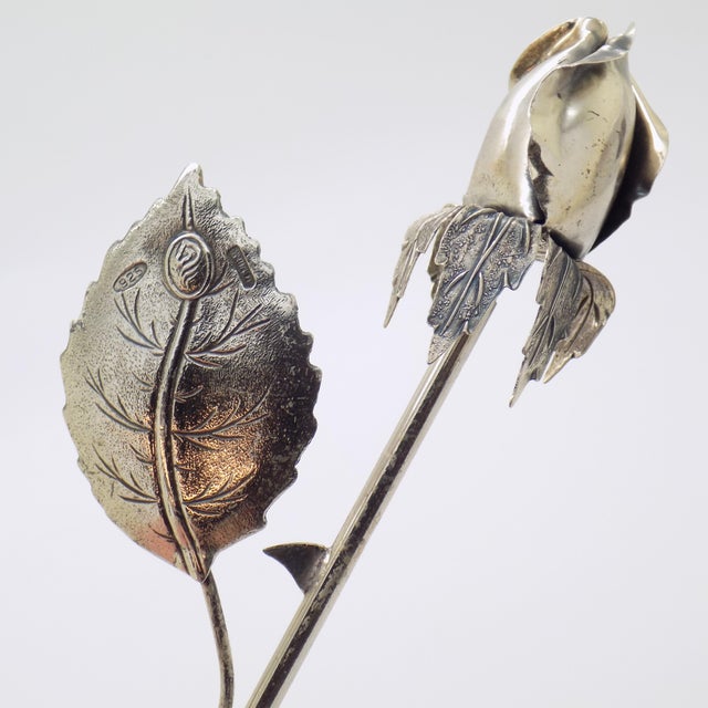 Vintage Italian Handmade Genuine Sterling Silver Long Stem Rosebud Figurine, 1980s For Sale - Image 4 of 16