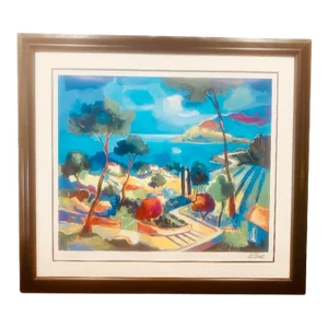 Circa 1990s Jean-Claude Picot French Riviera Landscape “ L’Escalier à Théoule” Seriolithograph Framed and Signed in Plate