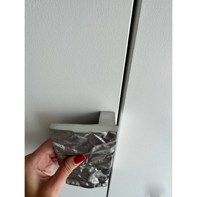 Silver Philip Watts “Crushed” Sculptural Cabinet Pulls, Solid Metal, England, Pair For Sale - Image 8 of 11