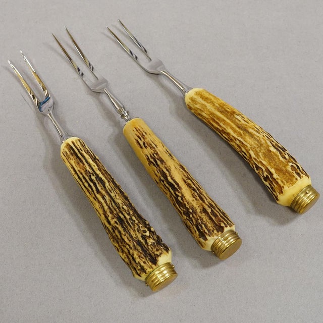 Vintage Stainless Steel and Horn Cutlery Serving Forks, Wingen 1960s For Sale - Image 4 of 4