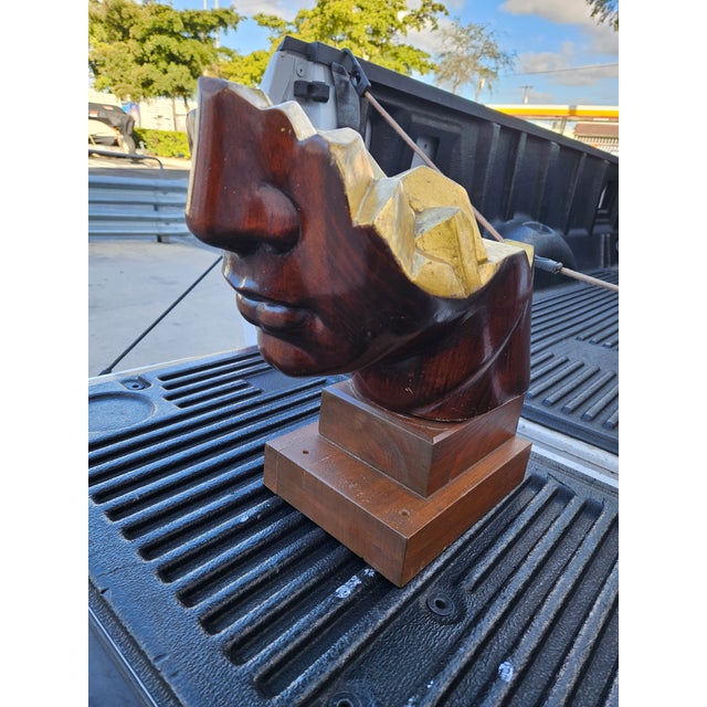 Stunning Large Mid Century Neoclassical Carved Wood Head Signed Macias Mexican Artist For Sale - Image 11 of 12