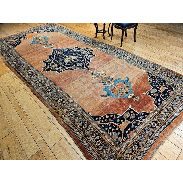 19th Century Persian Bidjar Gallery Rug, Hand-Knotted Wool, Geometric Pattern, Brick-Red & Navy,7x15 For Sale - Image 16 of 16