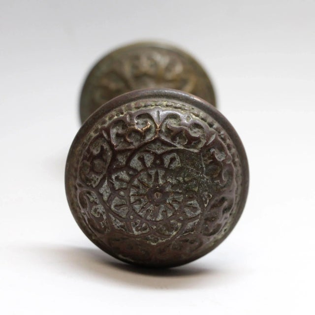 Pair of Antique Russell & Erwin Bronze Classic Door Knobs For Sale - Image 4 of 5