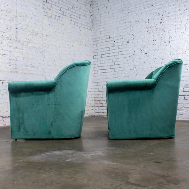 1980s 1980’s Art Deco Revival Hollywood Regency Channeled Fan Back Club Chairs W/Teal Chenille Fabric by Perfection Furniture, a Pair For Sale - Image 5 of 18